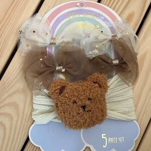 NEW Simply Petals Baby Girl Bear Headband and 4 tulle Bows